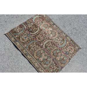 Tapis en laine turque marron et bleu vintage de 2,5 pieds x 3,2 pieds Tapis de salon design patchwork tissé à plat pour adolescents - Product Image 4