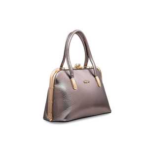 <b>Grey</b> P35839 Leather <b>Handbag</b> for Girls Stylish Casual Tote Two Straps Flap Closure Pearl Chain Leather Lining Fancy Print Chain - Product Image 2