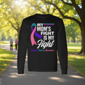 Camiseta de manga larga My Moms Fight Is My Fight para concienciación sobre el cáncer de tiroides - Product Image 3