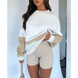 Conjuntos de sudadera de talla grande cuello redondo 100% algodón sudadera pantalones cortos conjunto en blanco personalizado mujeres chándal conjunto con logotipo - Product Image 5