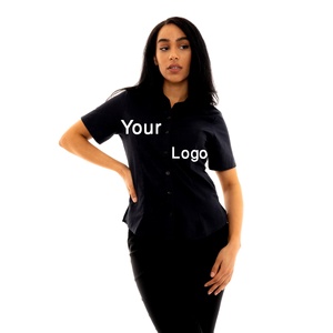 Chemise formelle d'été pour femmes avec logo personnalisé, 100% coton, manches courtes, col en V, bouton, tenue de bureau professionnelle, Bangladesh - Product Image 6