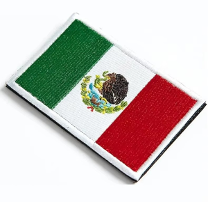 Écussons brodés tactiques avec motif fleur et drapeau du Mexique, avec boucles et crochets pour uniformes, sacs à dos et vestes - Tissu thermocollant 3D - Product Image 1