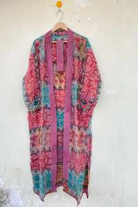 Fabuleux Robe Kimono en mousseline de coton pour femme à manches longues col en V floral fait à la main - Product Image 4