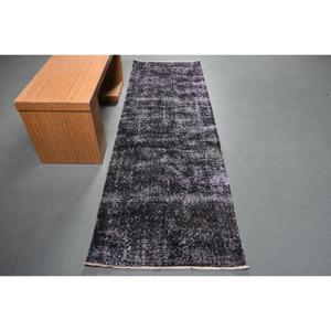 พรมวินเทจ ขนาด 2.8x8.7 ฟุต พรมลายปะติดสีดำ ทำจากขนสัตว์ - Product Image 1