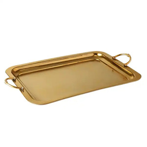 Luxury Rectangle Shape Metal Serving <b>Tray</b> With Handle for Kitchen ware Dining Tables Food & <b>Drinks</b> Serving <b>Trays</b> - Product Image 1