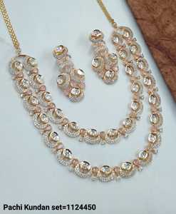 Dernières TwoLayer Pachi Kundan indien fantaisie traditionnel GoldTone Kundan perle collier ras du cou ensemble avec boucle d'oreille assortie femmes fille - Product Image 1