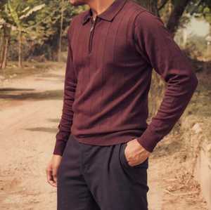 Pull polo en tricot classique à la mode pour hommes demi-fermeture éclair tricoté Logo personnalisé pull polo artisanat pull en laine pour hommes - Product Image 2