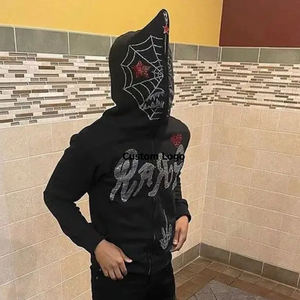 เสื้อฮู้ดซิปเต็มพลอยเทียมสำหรับผู้ชายแจ็คเก็ตพิมพ์ลายพัฟมีฮู้ดแนวสตรีทมีฮู้ดขนาดใหญ่พิเศษมีซิปรูดสำหรับผู้ชาย3D พิมพ์ลายพัฟ - Product Image 4