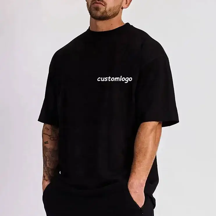 Camiseta personalizada para hombre: Crea tu propio estilo único con diseño de hombro caído y logotipo personalizado estampado 100% poliéster algodón