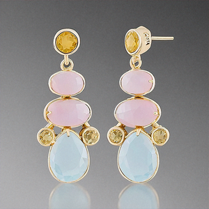 Maravillosa joyería de boda Calcedonia rosa y Calcedonia Auqa Micron Pendientes colgantes chapados en oro Joyería - Product Image 5