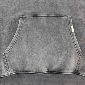 Sweats à capuche surdimensionnés gris délavé Poids lourd 450GSM Coton polaire Bouton pression Cou Logo personnalisé Streetwear Sweat-shirt à poche kangourou - Product Image 3