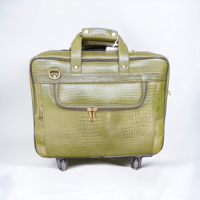 Chariot à bagages vert en cuir véritable avec poignée réglable fabrication en usine OEM taille personnalisée disponible produit tendance