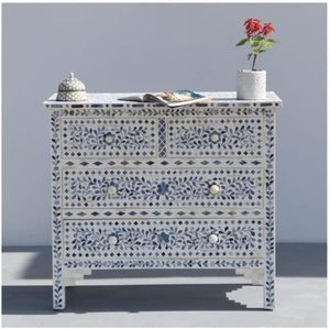 Élégante commode vintage à incrustation d'os, commode antique pour le salon, rangement économique - Product Image 5