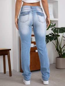 Joggers de cintura elástica de cintura alta para mujer, pantalones vaqueros holgados elásticos con cordón y bordado de botones para la temporada de invierno - Product Image 6