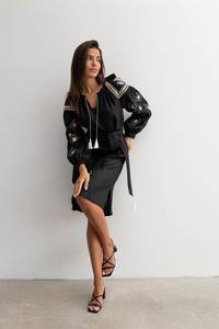 ชุดเดรสแม็กซี่สีดำลำลองปักลายดอกผ้าฝ้ายสีดำเซ็กซี่ชุดเดรสยาวคลุมเข่าสีดำสไตล์โบฮีเมียน - Product Image 4