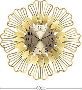 Horloge murale suspendue de forme ronde de luxe pour hôtel restaurant et mariages art mural décoratif horloge murale en métal de couleur or et noir - Product Image 5