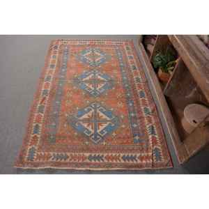 พรมสไตล์ตุรกีโบราณดีไซน์เย็บปะติดปะต่อกันสีแดงสีฟ้าสำหรับตกแต่งห้องโถง - Product Image 1