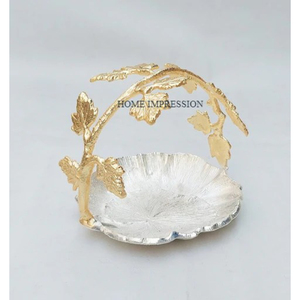 Bol de table antique en métal de couleur or blanc à grandes feuilles stylisé Meilleure vente Bol de service décoratif pour fête de mariage - Product Image 6