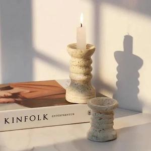 Juego de Portavelas de Piedra Travertino Ondulado, Diseño Elegante Hecho a Mano, Textura Natural Duradera para Decoración Moderna del Hogar - Product Image 2