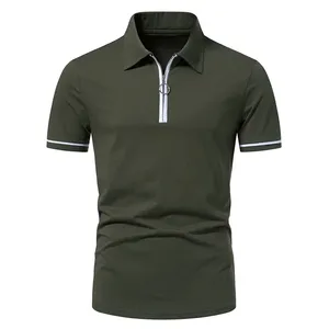 Cremallera de hombre verde de alta calidad para Polo cómodo y transpirable con diseño personalizado y patrón sólido de logotipo - Product Image 1