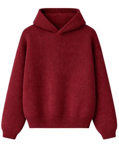 Sweat à capuche en tricot côtelé marron pour homme, pull chaud d'hiver, manches longues, décontracté, streetwear, tricot, doux, confortable, haut tendance - Product Image 1