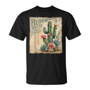 Camiseta Vintage con Diseño de Cactus 'Bloom Where You Are Planted', Ropa Promocional Retro para la Salud Mental - Product Image 1