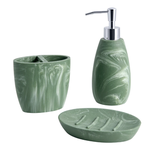 การออกแบบใหม่สีเขียวเรซิ่นห้องน้ำชุดผู้ถือและโลชั่นตู้ที่มีคุณภาพที่ดีที่สุดชุดห้องน้ำสำหรับราคาไม่แพง - Product Image 3