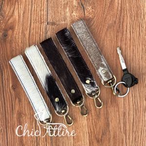 Western Cowhide Leather Keychain Wristlet-Personalized <b>Key</b> Fob-Cowgirl Car <b>Key</b> Wristlet Wrist-Strap Keychain Carabiner <b>Key</b> Clips - Product Image 1