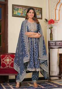 Indian Hand Thread Multicolor Embroidery Work Straight Kurta for Women for <b>Wedding</b> Party Daily Wear Indian Ethic Wear - Product Image 2