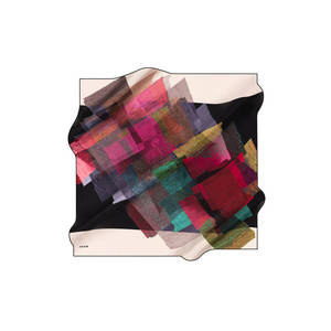 Vintage Black Silk Square Scarf with Geometric Designer Pattern - Product Image 1