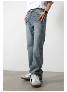 Nuevos pantalones vaqueros de mezclilla lavados a la piedra de alta calidad, pantalones vaqueros de hombre transpirables de estilo recto de utilidad de Hip Hop personalizados con detalle de remaches - Product Image 3