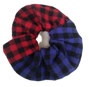 Check Fabric Two Colour Hair Scrunchie <b>Funky</b> Fabric Hair <b>Tie</b> Customisable Fabric Hair Scrunchie Elasticated Scrunchie for Girls - Product Image 1