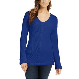 Maglione da Donna Charter Club in Cotone Premium Testurizzato con Scollo a V Blu Taglia Extra Large per Autunno Inverno Casual con Lavorazione a Trecce sul Davanti - Product Image 1