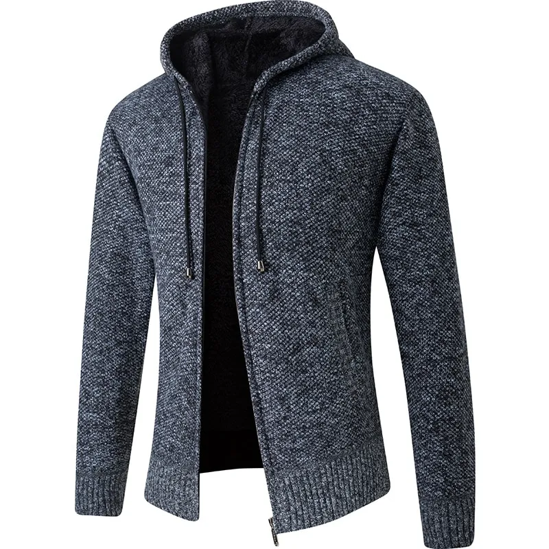 2022 New Cardigan Men's Hooded Collar Fleece Warm Sweaters Coat Hoodies Jacket Men's Customized Solid Cardigan Sweatshirts