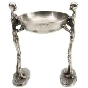 Affordable Round Iron Bowl on Two Standing Skeleton Hand Silver Nickel Halloween Trick or Treat Clay Gifts Hand Made