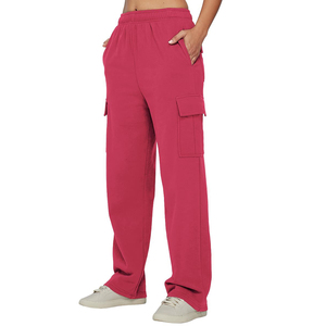 Pantalon de survêtement évasé personnalisé de haute qualité pour femmes à jambe droite Pantalon pour femmes à poches latérales à rayures surdimensionnées à la taille - Product Image 4