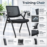 Chaise de formation ergonomique pliable en maille avec accoudoirs et siège en tissu confortable pour bureau, salle de réunion, salle de classe