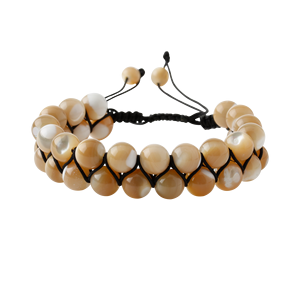 Bracelet en pierre naturelle macramé double rangée 8 mm en nacre - Product Image 1