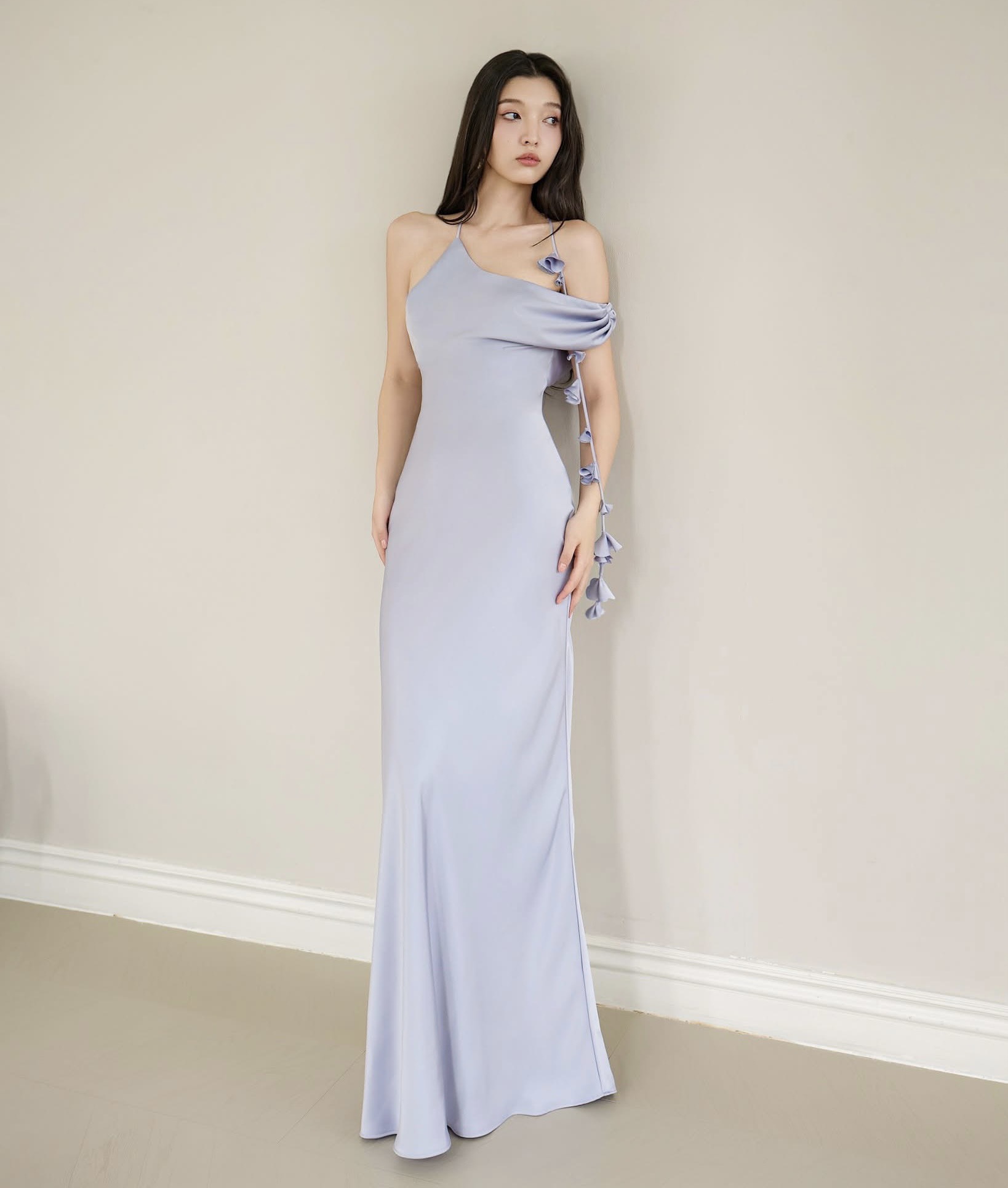 strapless open back dress Blue One Shoulder Satin Mini Dress main image 1