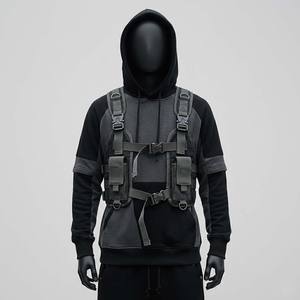 Sweat-shirt tactique d'hiver pour homme style Cyberpunk, mode Dark Warcore, épais, avec gilet de poitrine intégré à boucles numériques - Product Image 1