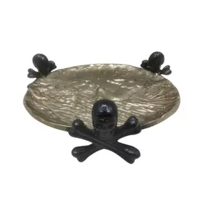 Round Aluminium Dishes Rough Brass EPL Skulls Face Danger Sign Decorative Halloween Bulk Wholesale Table Top Hand Crafted