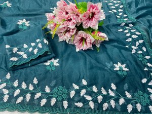 ชุดผ้าส่าหรีสำหรับงานแต่งงานปลายทางงานปาร์ตี้ชุดแฟนซีลายดอกไม้ - Product Image 6