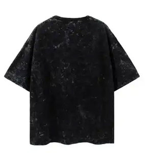 Moda 100% algodón barato hombres cuello redondo lavado ácido de gran tamaño negro Vintage camiseta de alta calidad hombres camisas - Product Image 2
