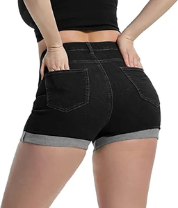Short en jean personnalisé noir taille moyenne cordon fermeture éclair respirant Short de sport pour unisexe élastique Style Simple avec poche - Product Image 2