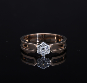 Modern Elegant Women's 14K Yellow Gold Rhodium Plated Floral <b>Ring</b> Round-Cut Natural Diamonds 3gm Stunning <b>Split</b> Shank Design - Product Image 4