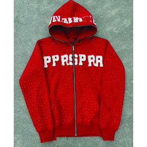 Personnalisable Détresse Strass Lavage À L'acide Zip-Up Survêtements Pour Hommes Femmes Évasé Survêtement Lourd À Capuche Pantalon De Survêtement Solide - Product Image 3