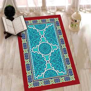 Blue & Red Islamic Prayer <b>Rug</b>: Non-Slip Muslim <b>Rug</b>, Printed <b>Rug</b>,Nonwoven <b>Thin</b> <b>Rug</b> - Product Image 4