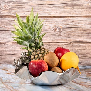 Tazón de fruta plateado de diseño de lujo para servir frutas con flores, tazón de almacenamiento decorativo para restaurantes a precio mayorista - Product Image 3