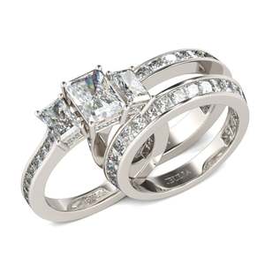 Ensemble de bagues de fiançailles Jeulia en argent sterling à coupe radiante, 3 pièces - Product Image 1