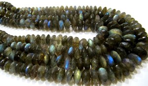 Labradorita Natural Rondelle facetado corte alemán 7 a 13mm tamaño graduado cuentas de Alta Calidad hebra 8 pulgadas de largo - Product Image 2